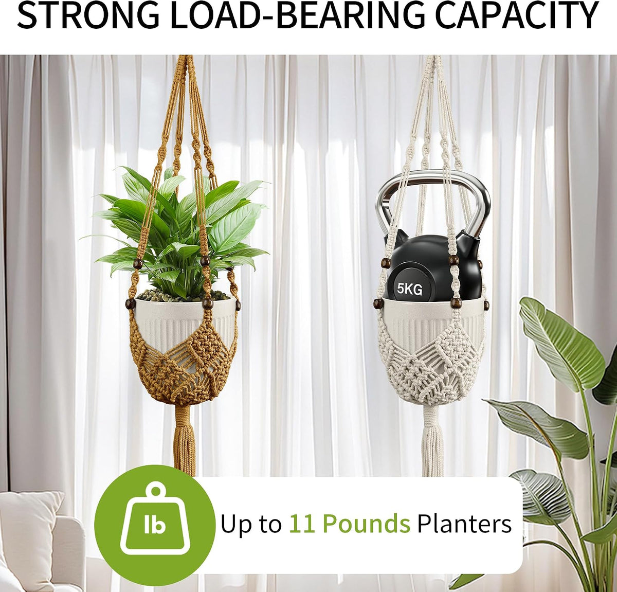 Macrame Plant Hanger - Fits 3-6 Inch Pots, Set of 2, Ivory