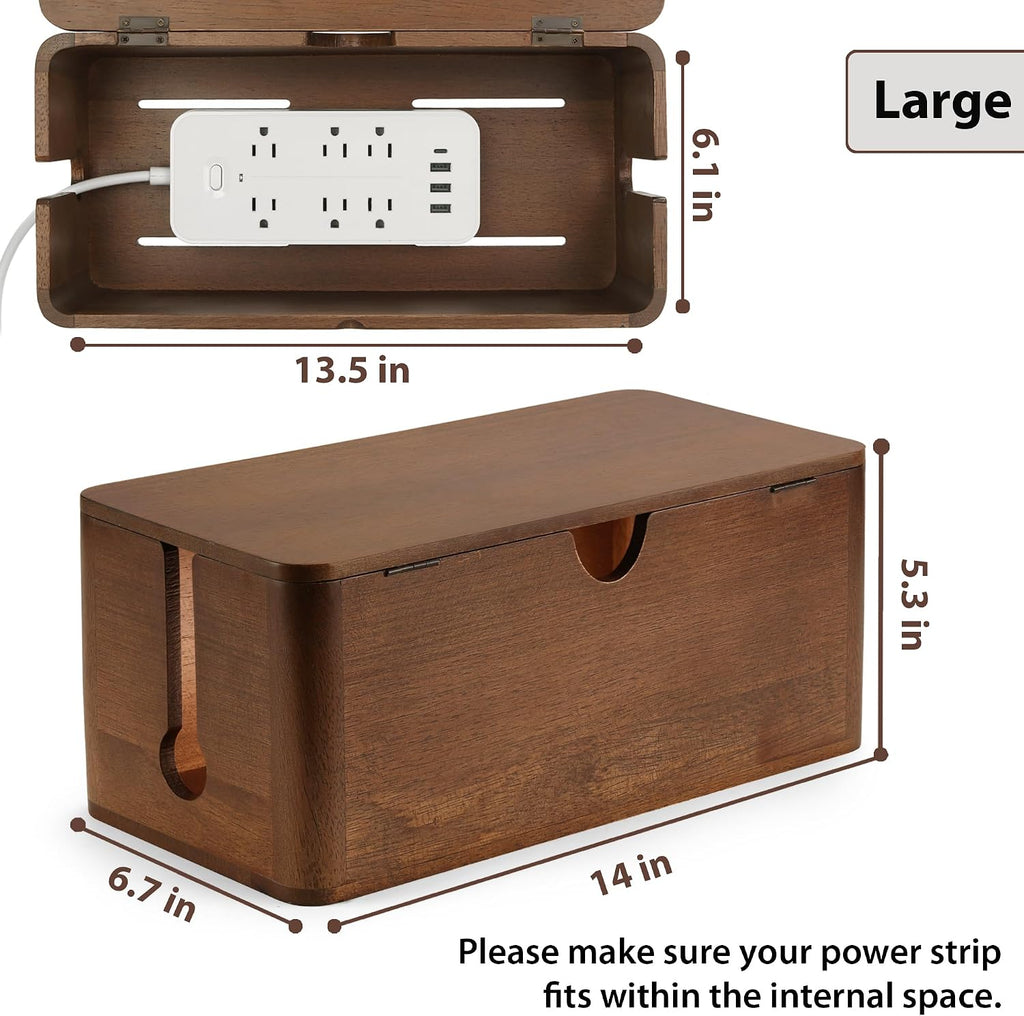 ZhiYo Wood Cable Management Box, Large Cord Organizer Box for Power Strip