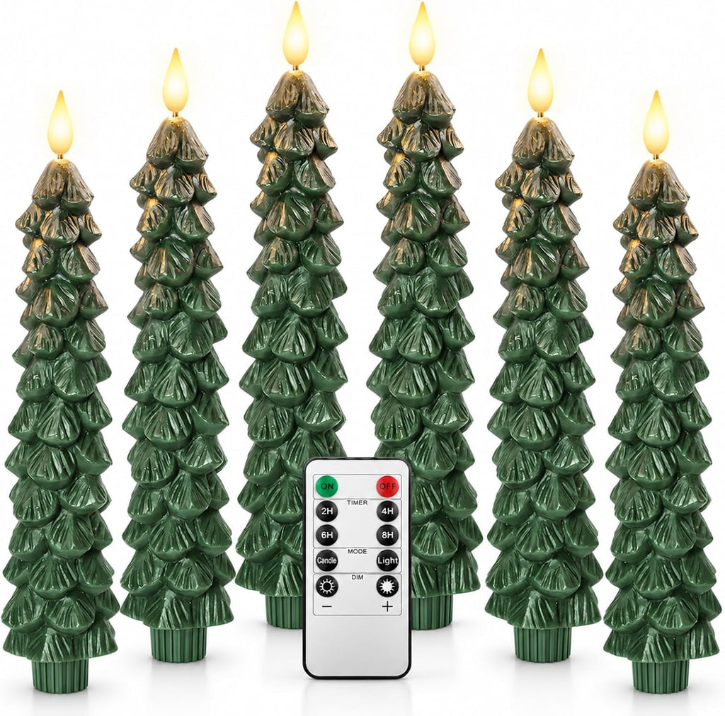 Flameless Christmas Tree Shaped Candles, Taper Xmas Window Decor Gifts
