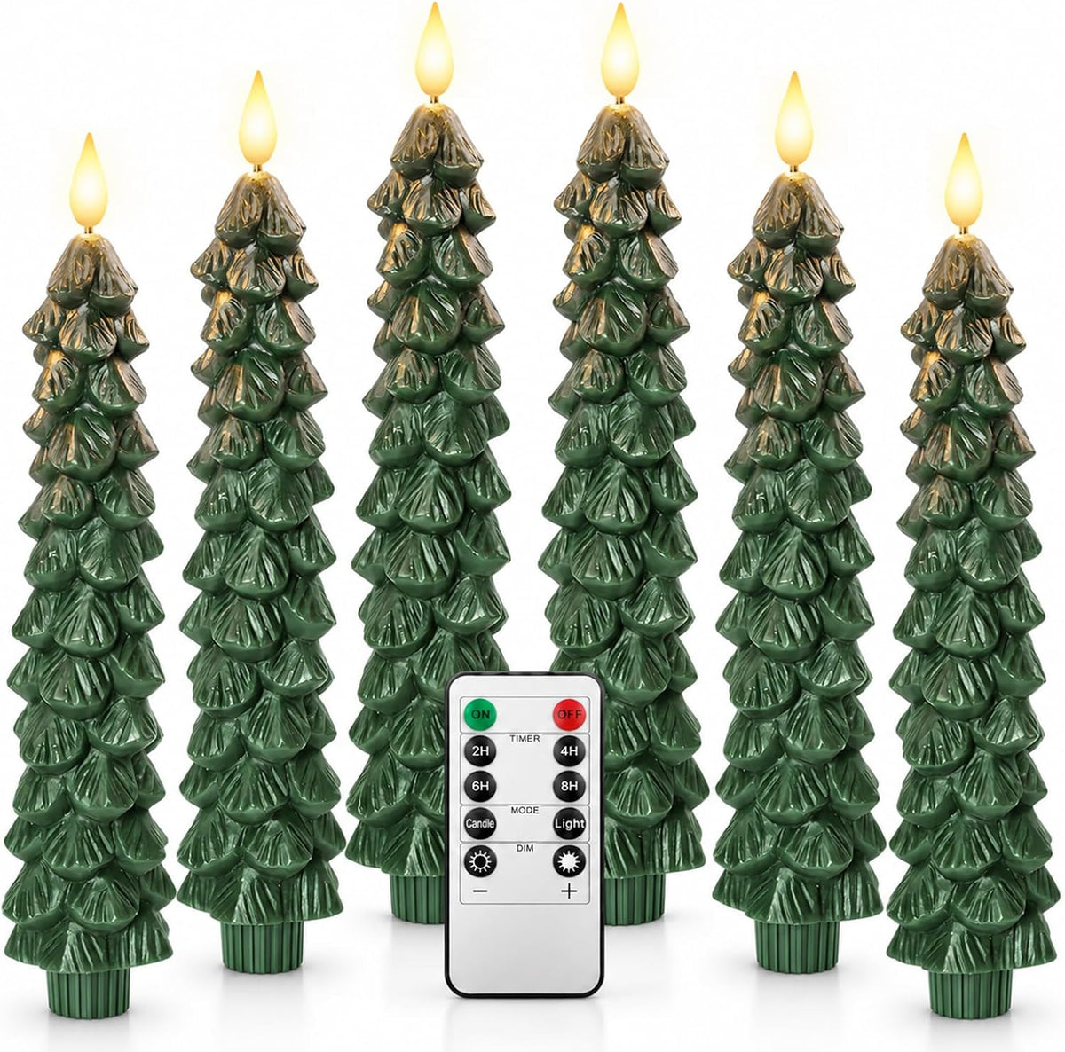 Flameless Christmas Tree Shaped Candles, Taper Xmas Window Decor Gifts