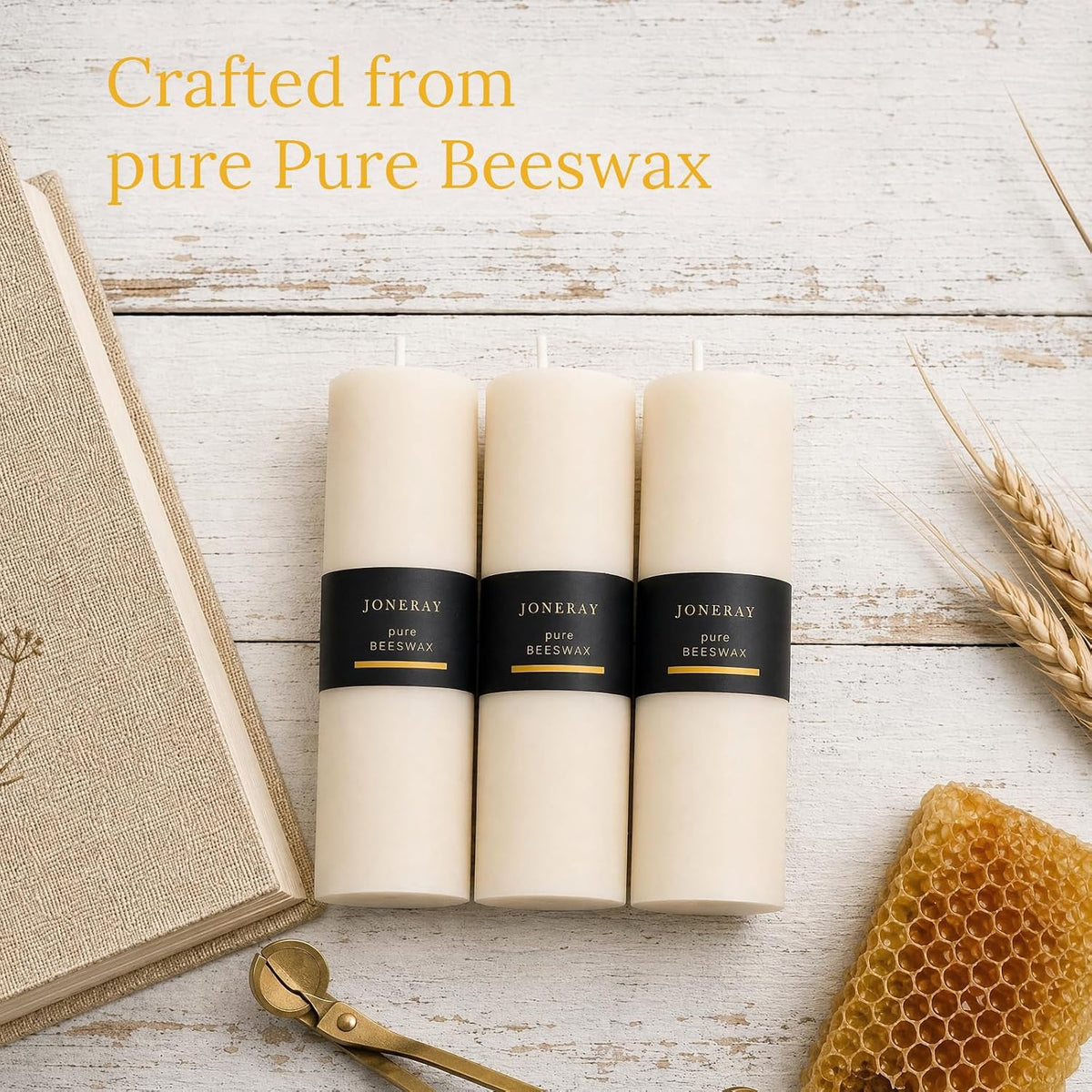 3 Pack White Pure Natural Beeswax Pillar Candles 2×6 Inch