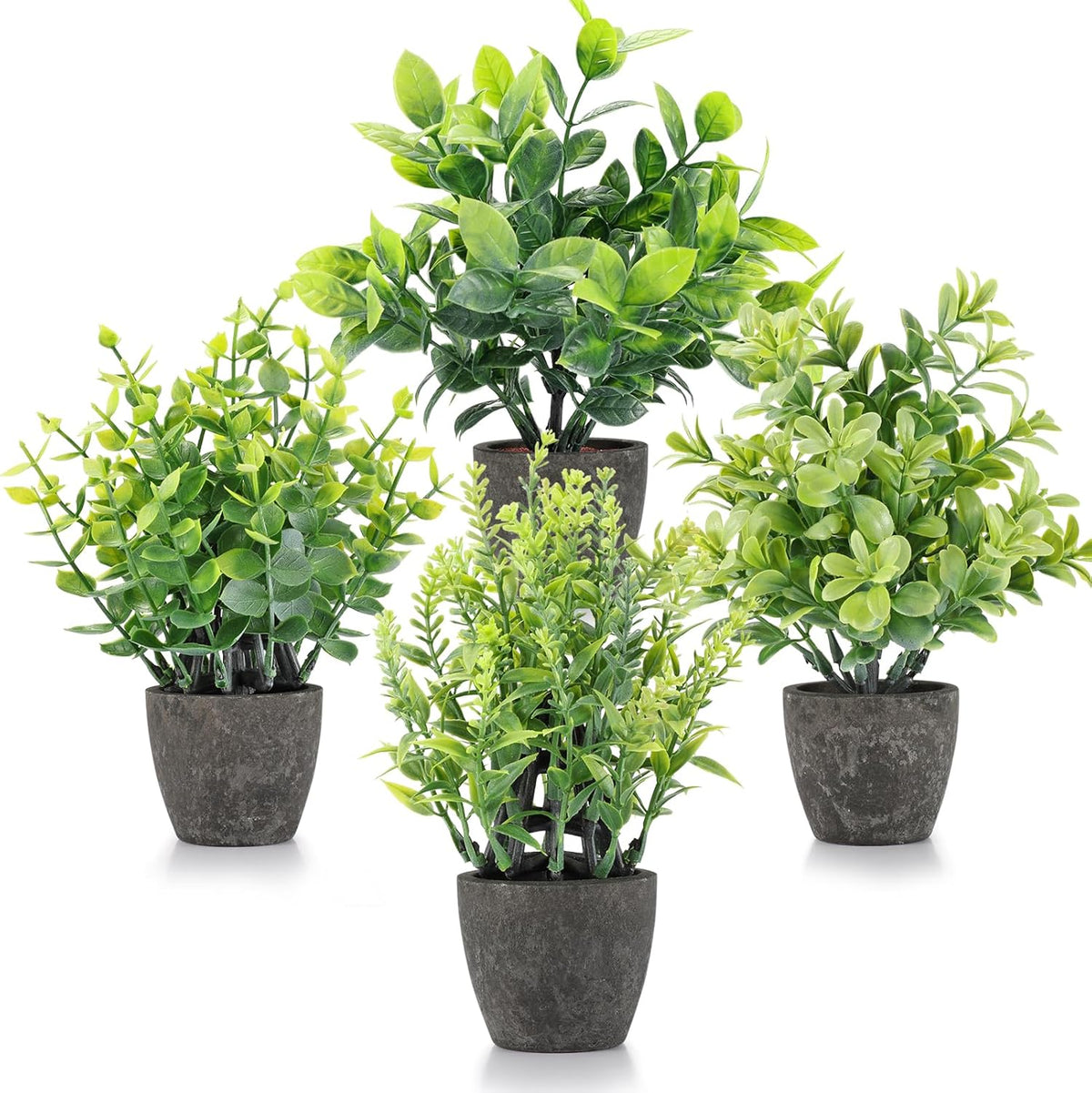 4 Pack Fake Plants Mini Artificial Greenery Potted Plants Bathroom Decor