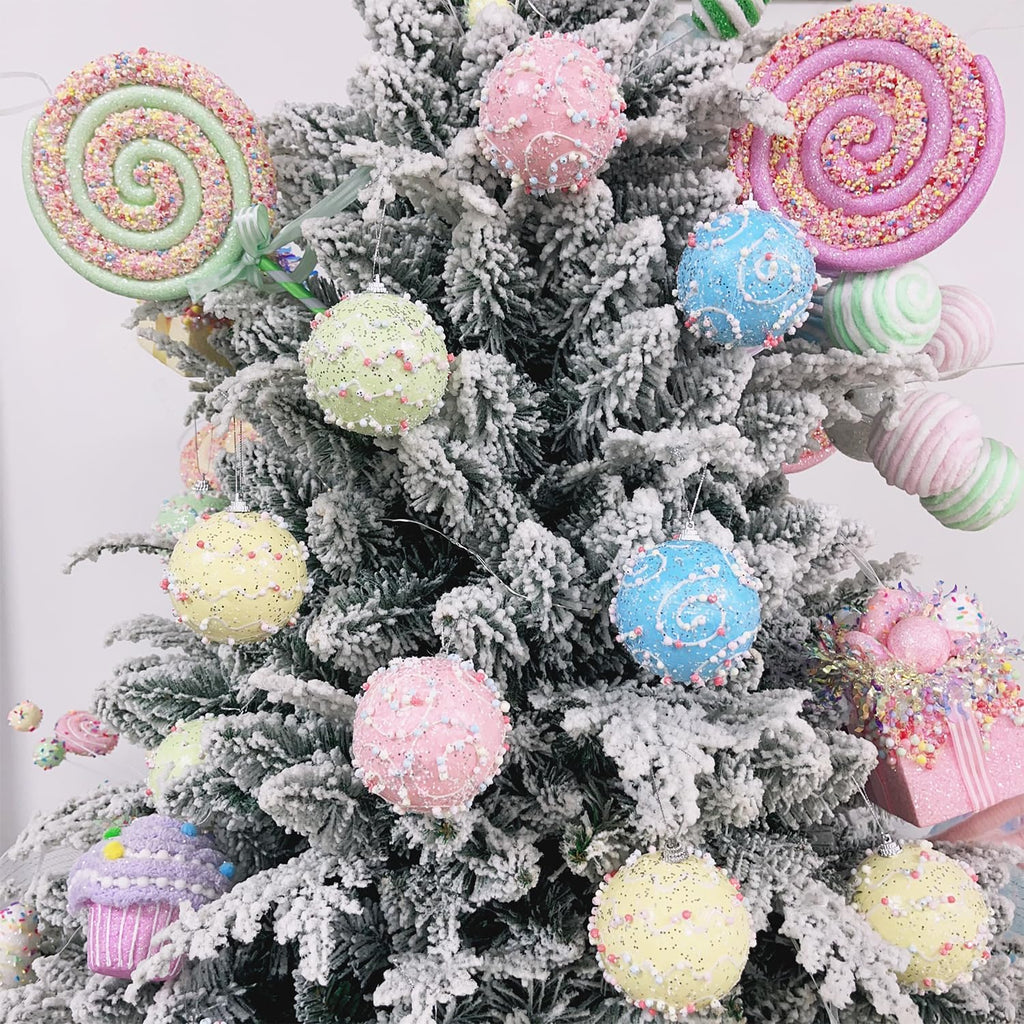 12 Pcs Pastel Glitter Foam Christmas Ornaments, Shatterproof Hanging Balls