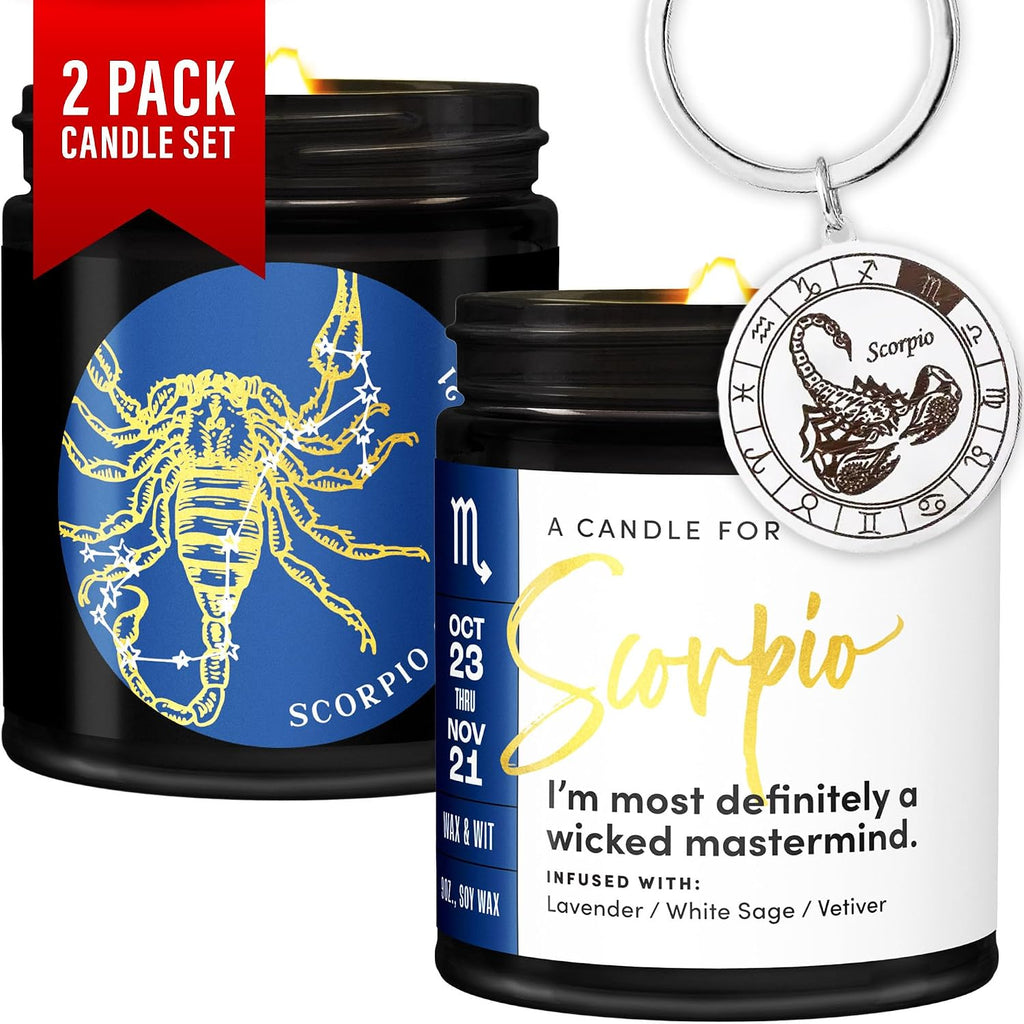 WAX & WIT Scorpio Gifts Women, Scorpio Candle Gifts for Women, Astrology Gift, October November Birthday Gift for Woman, Zodiac Candles, Zodiac Birthday for Her