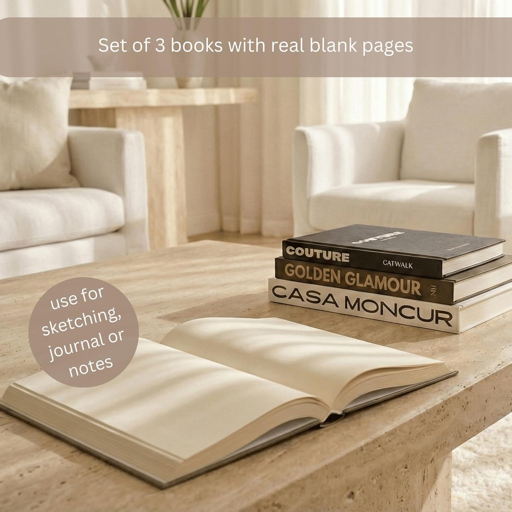 Decorative Coffee Table Books, Set of 3, Black and White, Real Pages