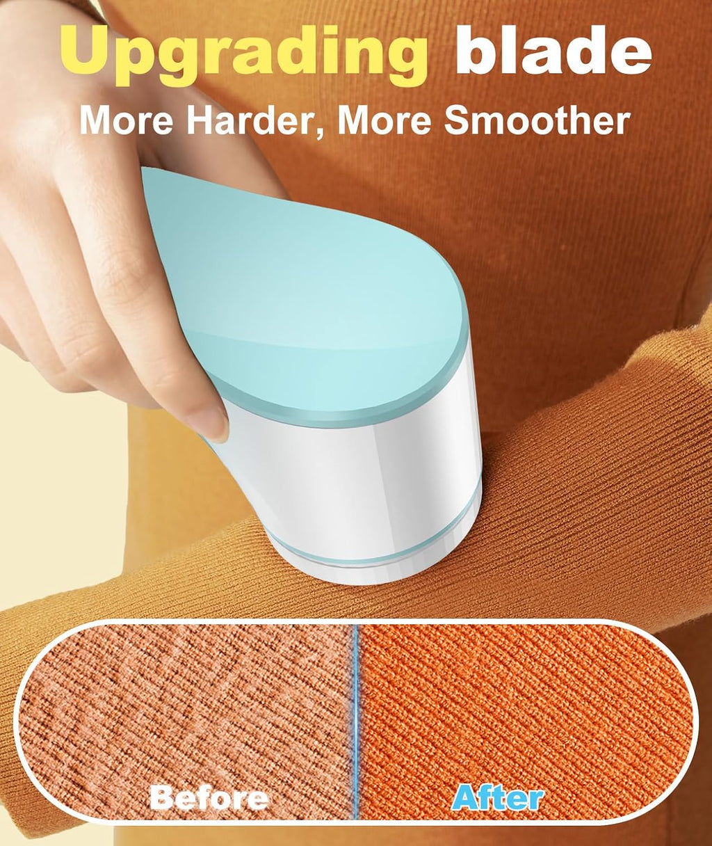 Fabric Shaver, Lint Remover Sweater Shaver, Effectively and Quickly Remove Pills, Lint Shaver with Stainless Steel 3-Leaf Blades and Safety Lock Protection(Green & White)