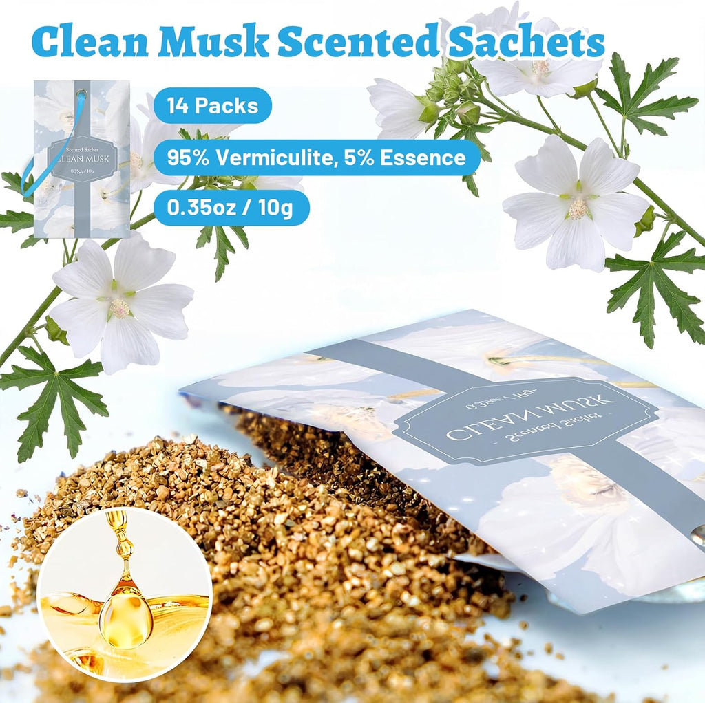 STRN Scented Sachets for Drawer and Closet, Clean Musk Scent 14-Pack
