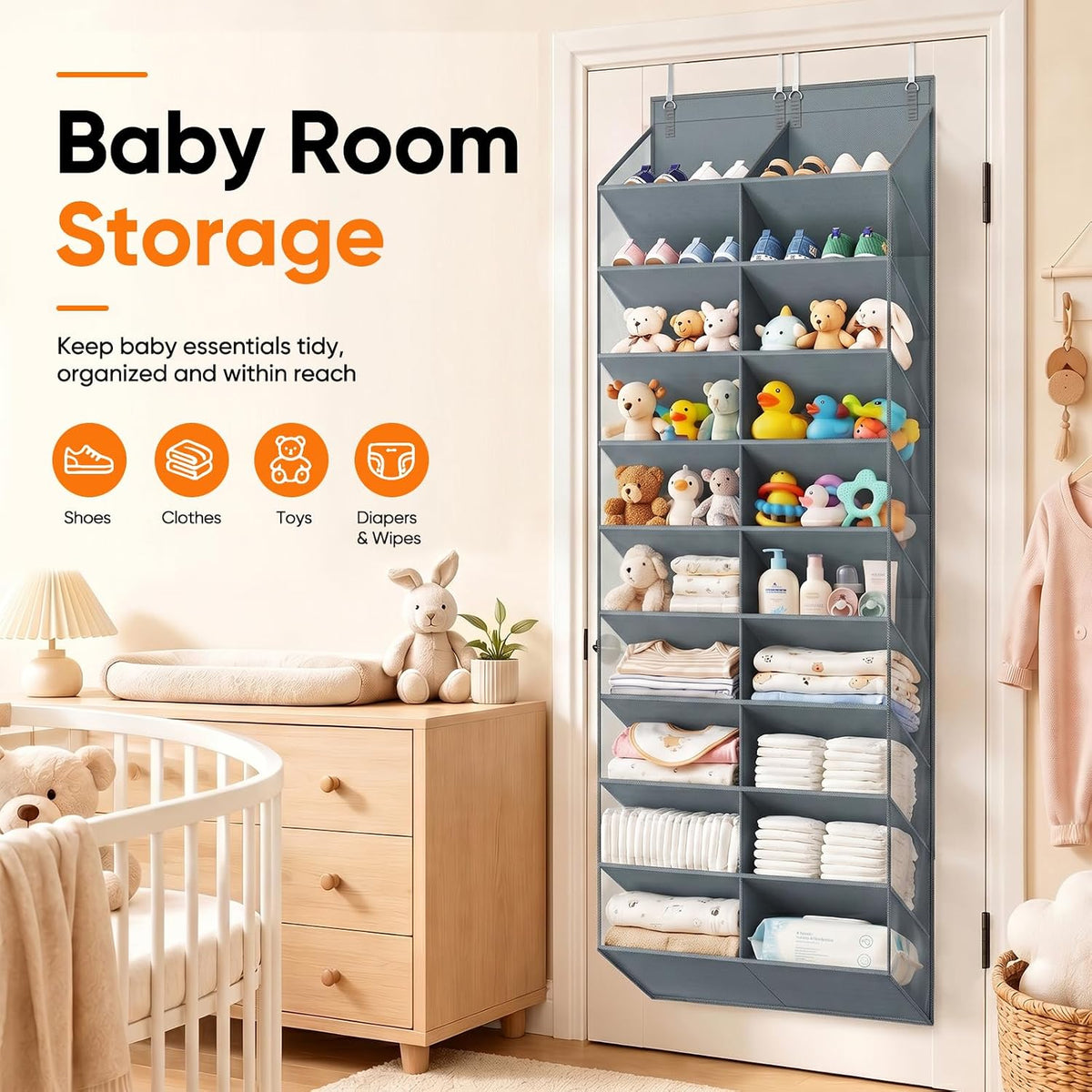 Over the Door Shoe Organizer, 20-30 Pairs Shoe Storage, 10-Tier, Grey