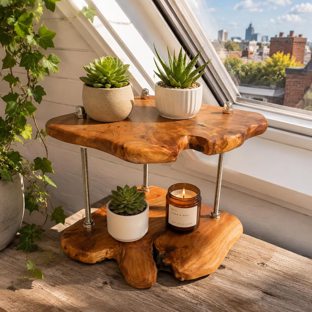 2-Tier Counter Corner Shelf ,Counter Corner Organizer,Natiral Edge Cedar Wood Bathroom Counter Organizer for Vanity Countertop Storage and Organization for Bathroom Kitchen Coffee Area, Over Sink