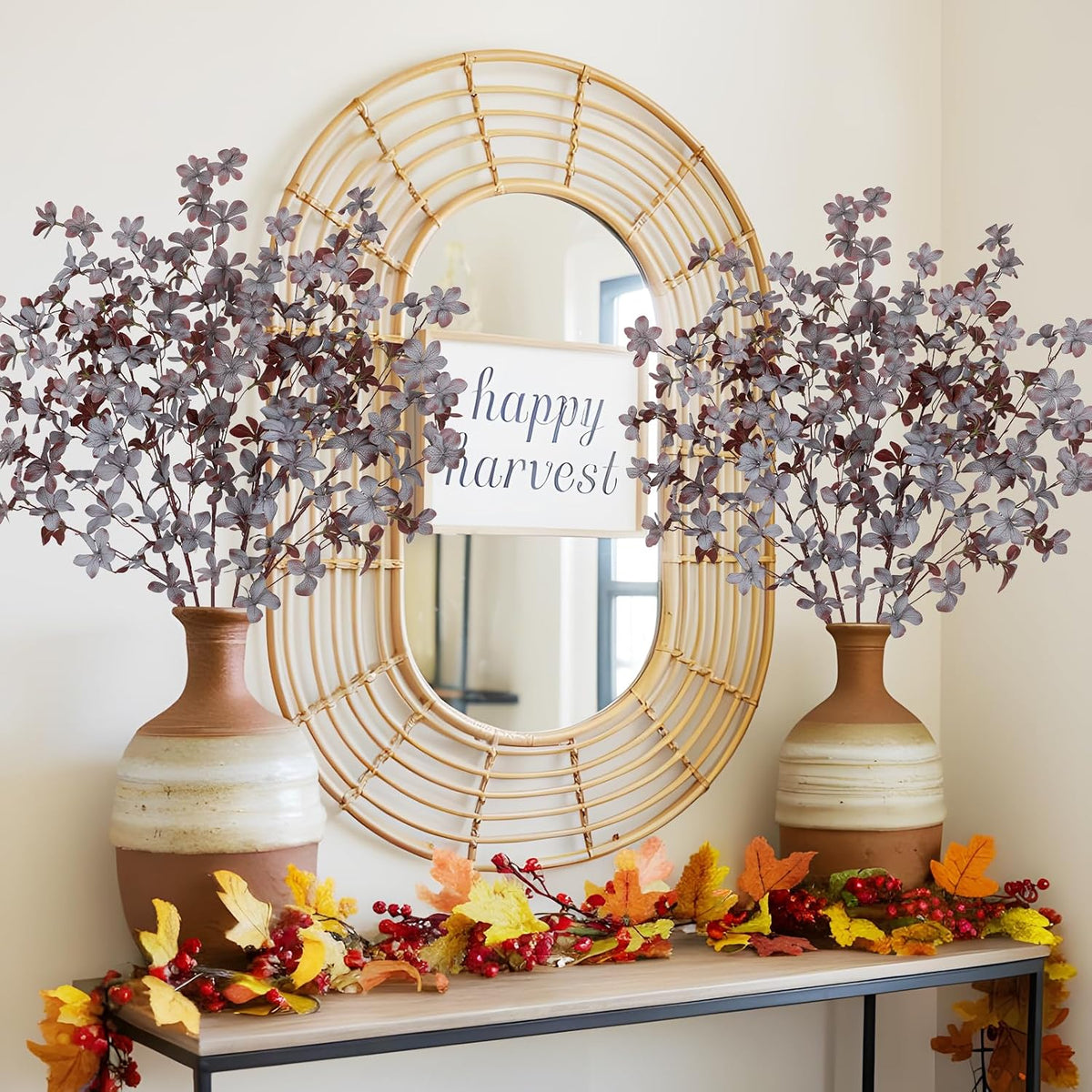 33.5" Dusty Purple Artificial Fall Leaves Stems for Table Centerpieces, 5Pcs Faux Fall Stems and Branches for Vase Filler, Falls Greenery Stems for Farmhouse Autumn Harvest Thanksgiving Decor
