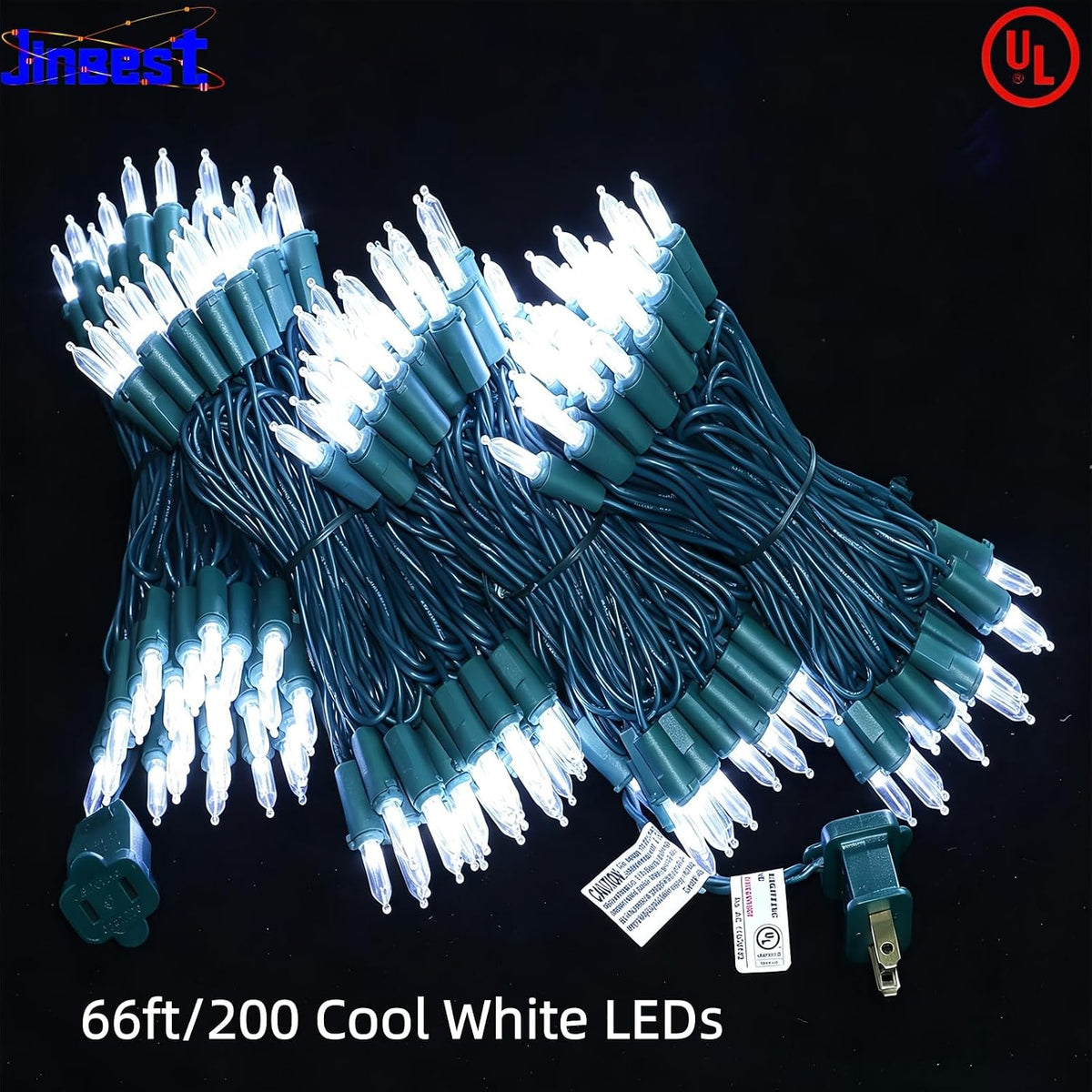 200 LED Cool White Christmas Lights, UL Certified and Commercial Green Wire String Lights 66ft, for Indoor and Outdoor Winter, Wedding, Garden, Patio.