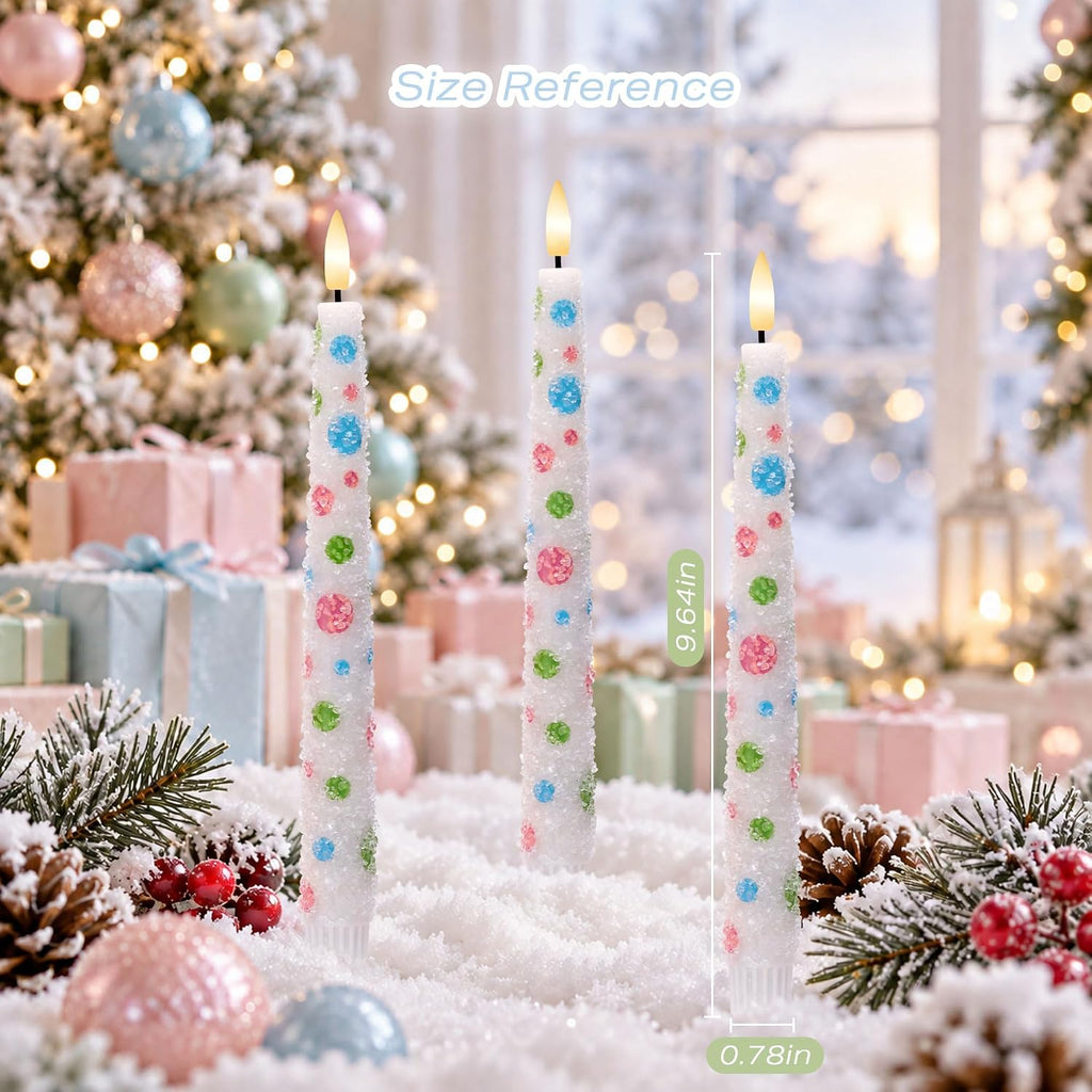 Pastel Dot Flameless Taper Candles with Remote, Set of 3, Christmas Decor