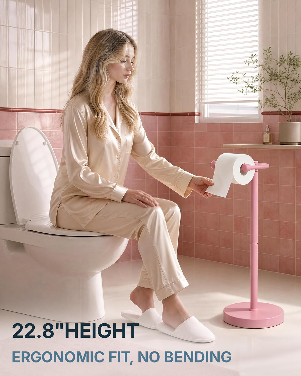 RARXTR Toilet Paper Holder Stand with Heavy Stable Base No Tipping Pink