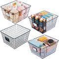 JUNCHU CHERRY 4 Pack【Extra Large】 Wire Handmade Storage Basket for Organizing Household Goods,Pantry Organization,Bathroom countertop,Laundry,Wardrobe Storage Basket,Black