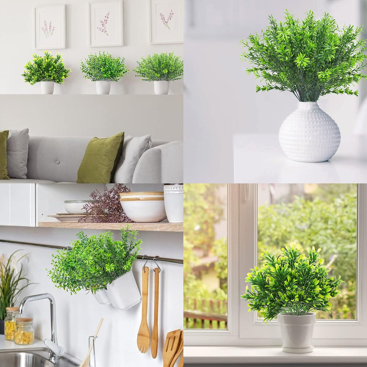 Ouddy Decor 6 Pcs Artificial Greenery Mixed Fake Eucalyptus Plastic Plants