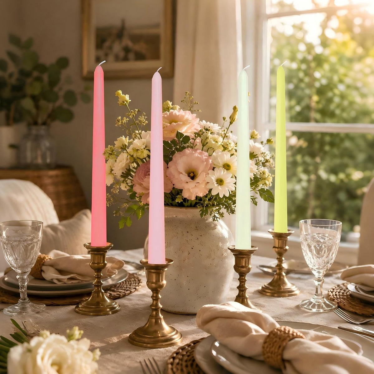 10 Inch Multi Color Taper Candles, 8 Pack Unscented Dripless 6-8 Hours Burn Candlesticks for Holiday, Dinner, Party