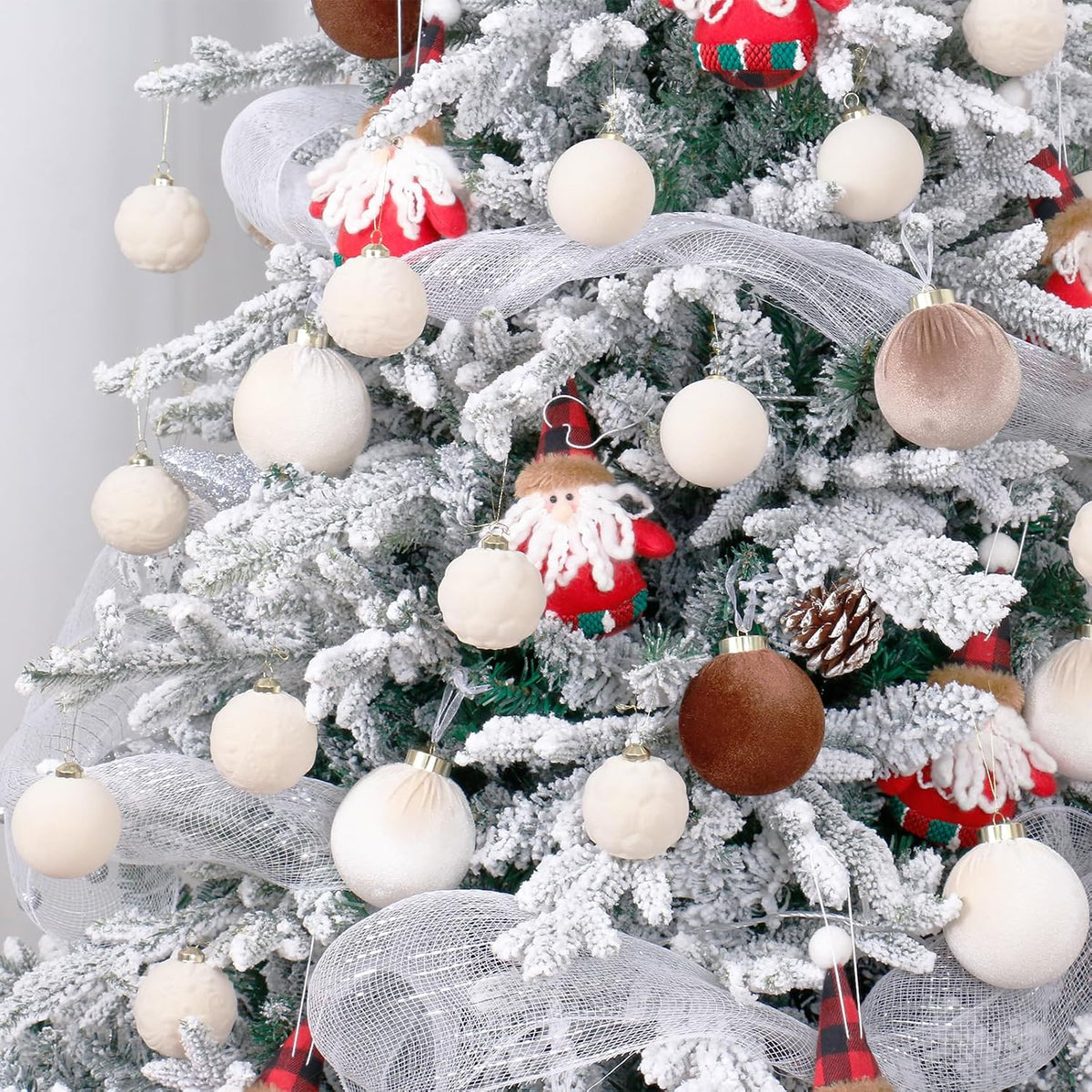 30PCS Beige Velvet Christmas Ball Ornaments for Xmas Tree Decorations