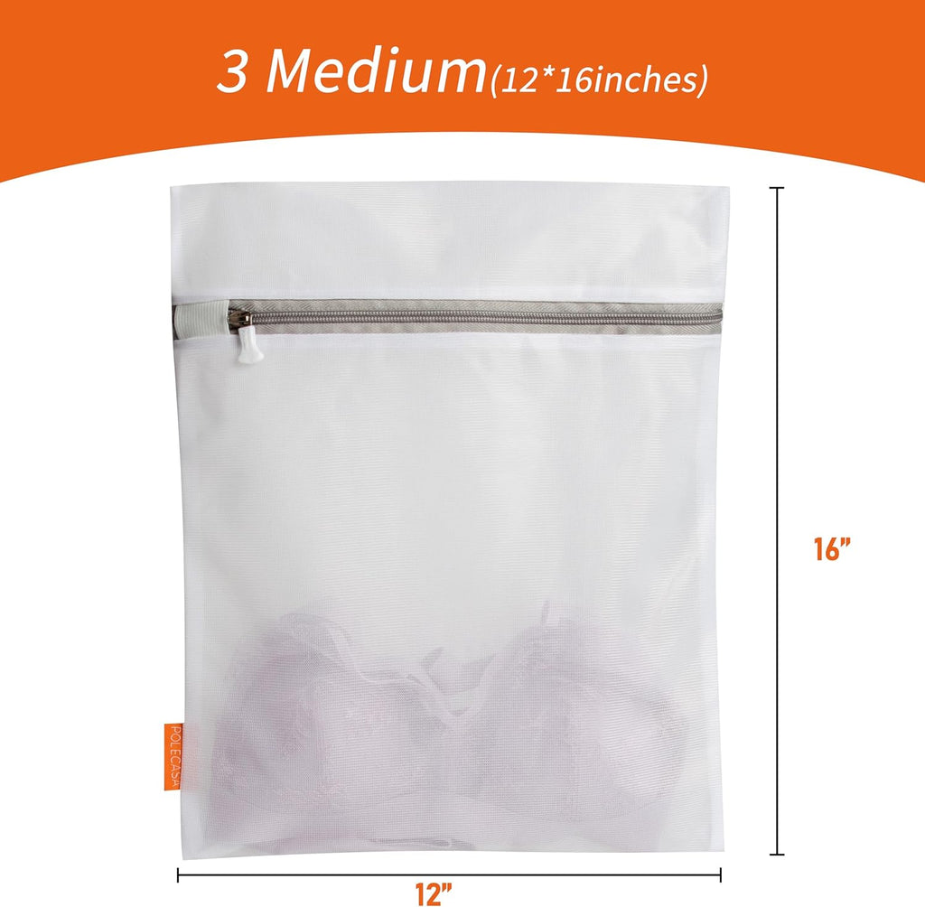 Polecasa Mesh Laundry Bags 3 Pack, 12 x 16" Medium, Fine Mesh
