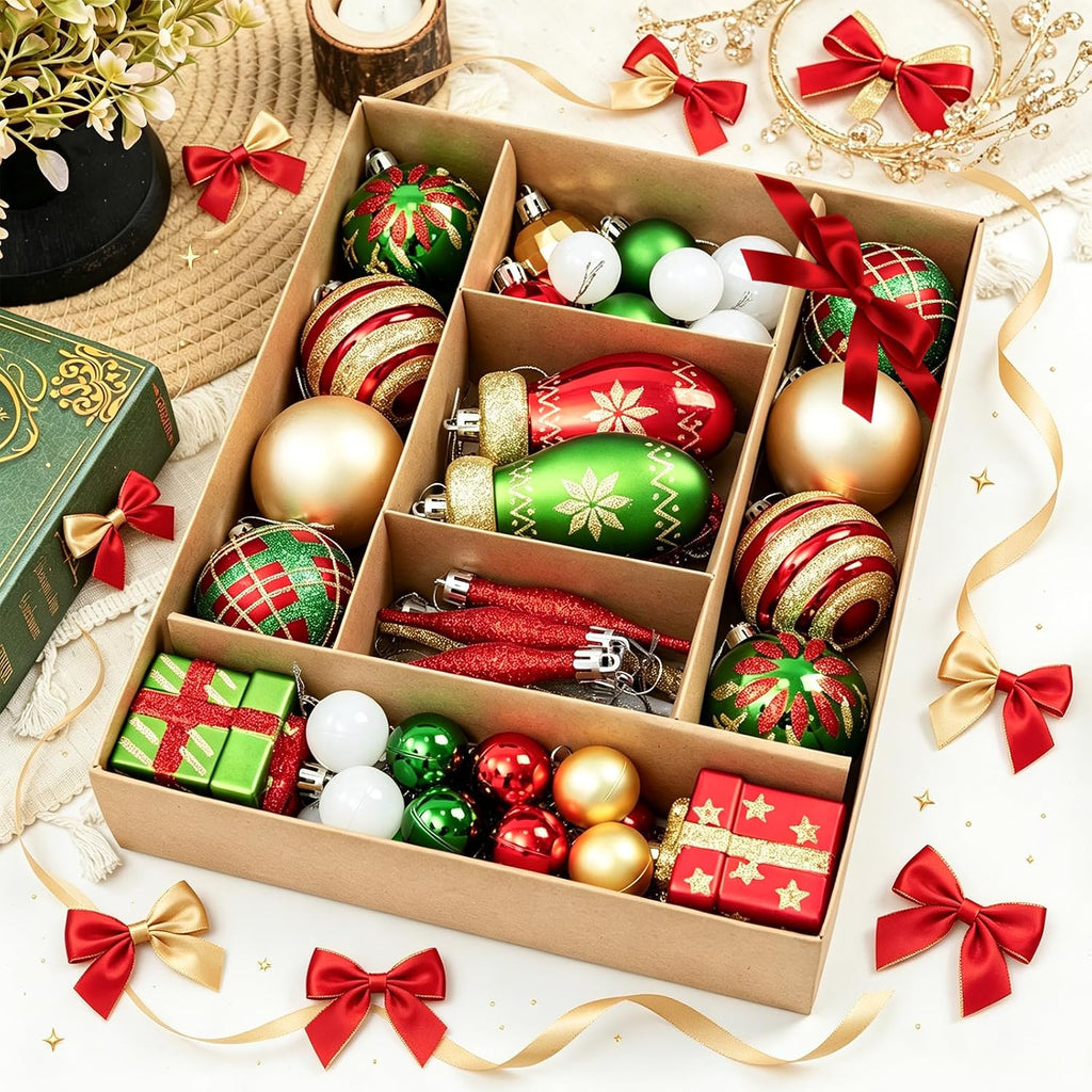 58pcs Classic Christmas Balls Ornaments Set, Red Green Gold Tree Hanging