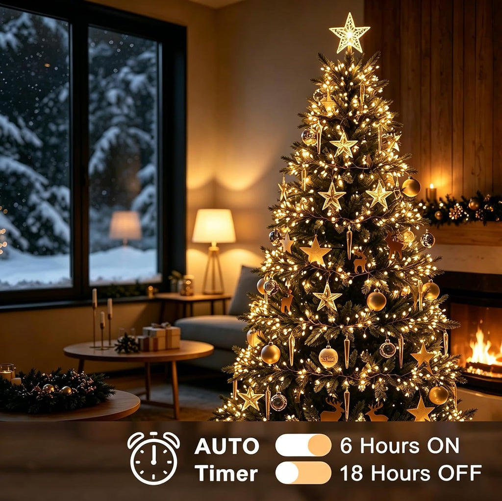 Fairy Lights Battery Operated with Timer Function, 10FT 200 LEDs Firecracker String Lights, Warm White Waterproof Gold Wire Cluster Lights for Bedroom, Wedding, Christmas, Party, Home Decor