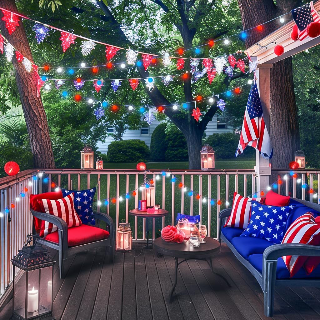 JMEXSUSS 33ft 100 LED Red White and Blue Lights Battery Operated