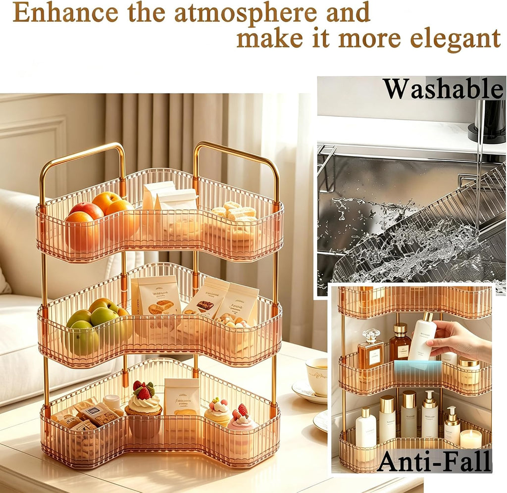 3-Tier Corner Bathroom Organizer, Skincare Vanity Counter Shelf Orange