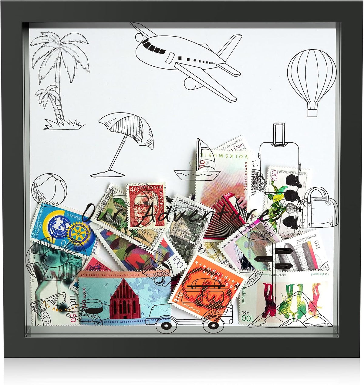 Jackma Travel Tickets Collection Shadow Box Frame, Funny Display Box for Collecting Tickets of Sporting Travelling Events – Piggy Bank Frame Memory Box with Slot on Top, Black 8x8”