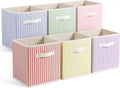 Amyhill 6 Pack Mixed Colors Striped Basics Collapsible Fabric Storage Bins
