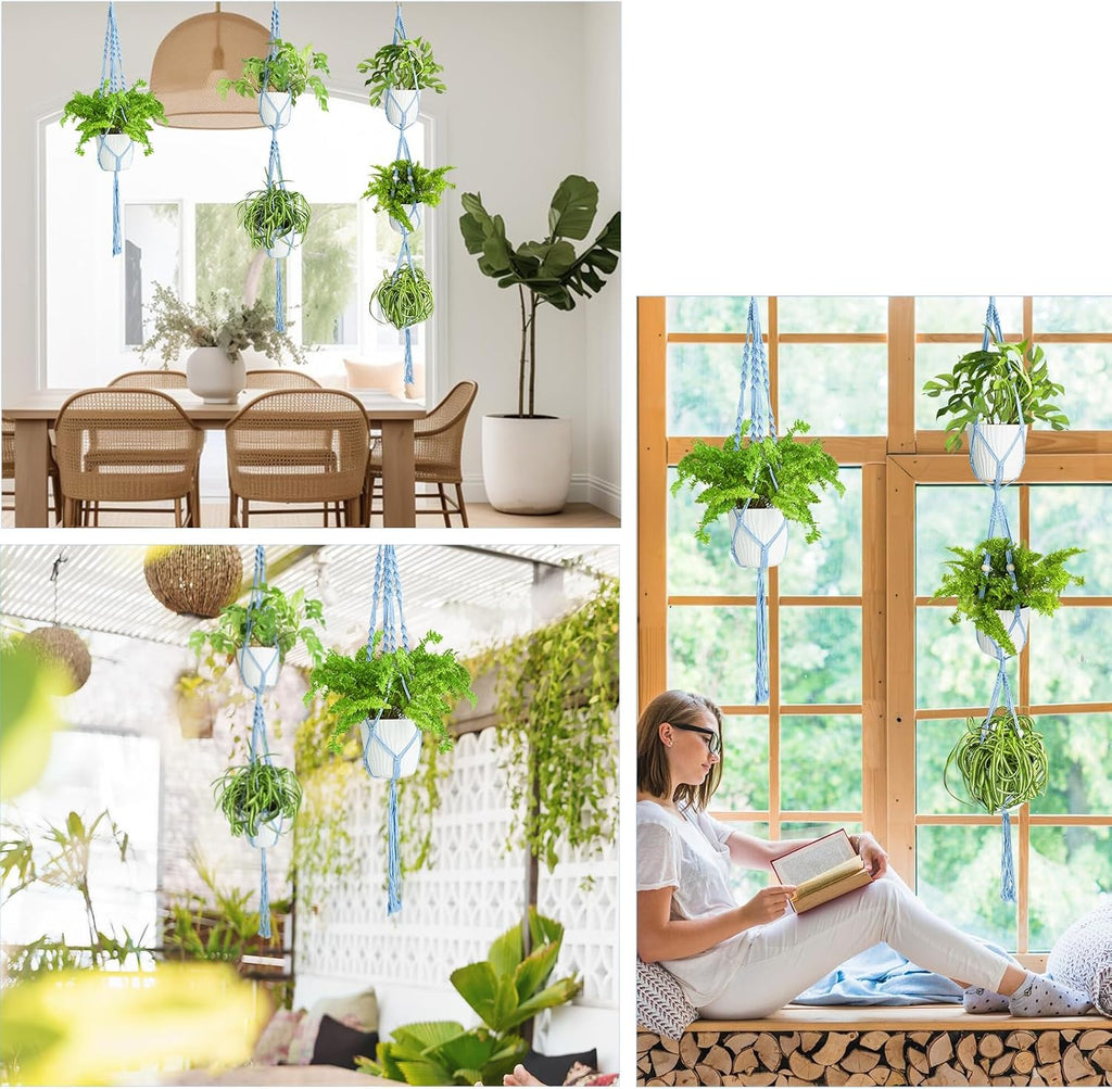 XXXFLOWER 3 Packs Blue Macrame Plant Hanger Bathroom Wall Decor Indoor Set