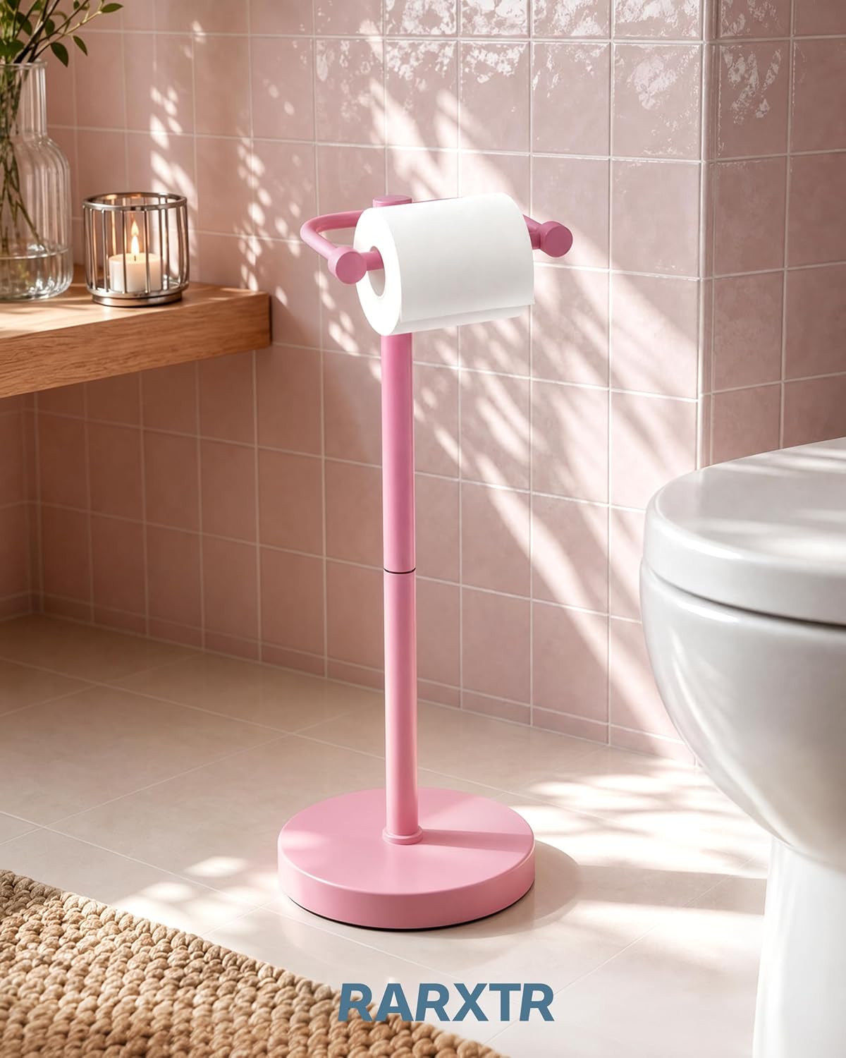RARXTR Toilet Paper Holder Stand with Heavy Stable Base No Tipping Pink