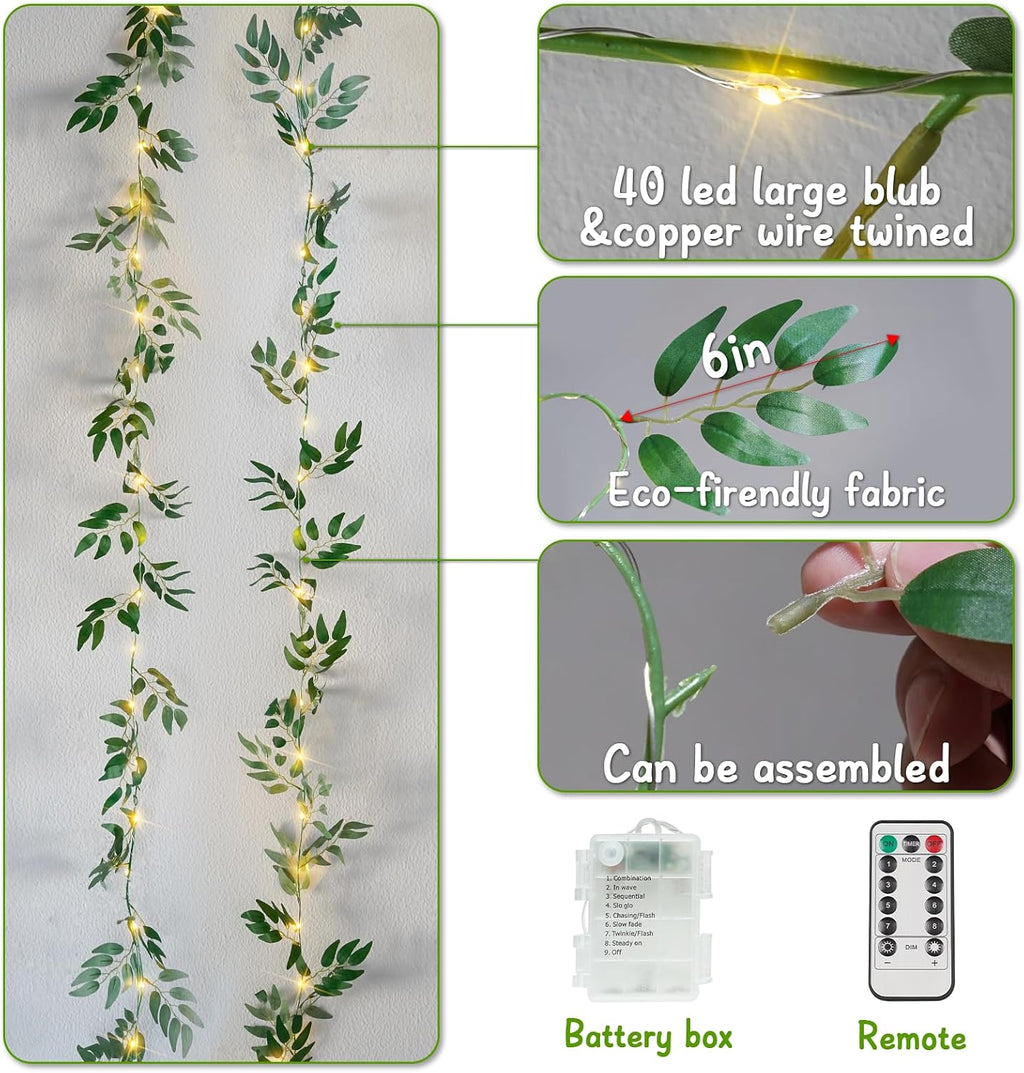 suddus 13.1FT 40LED Willow Vine with Lights Battery Powered Copper Wire