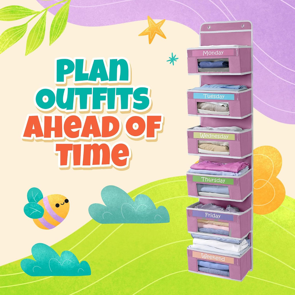 Weekly Clothes Organizer for Kids, Monday through Friday Clothing, 6 Shelf