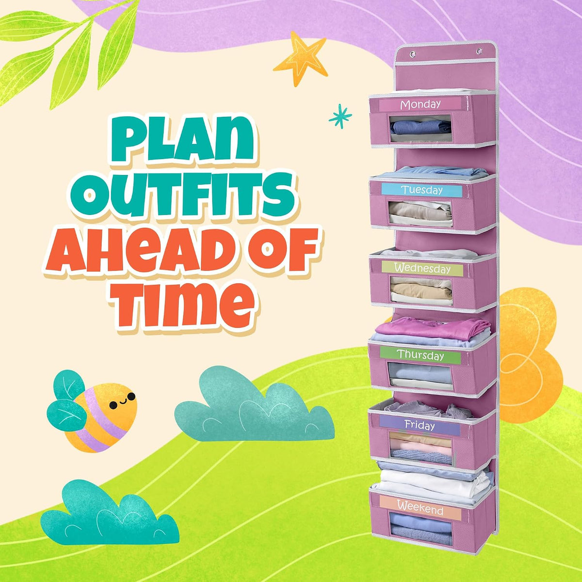 Weekly Clothes Organizer for Kids, Monday through Friday Clothing, 6 Shelf