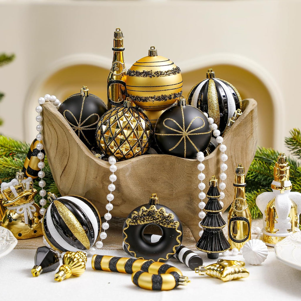 SHareconn 80pcs Christmas Balls Ornaments Set Tree Decor Black White Gold
