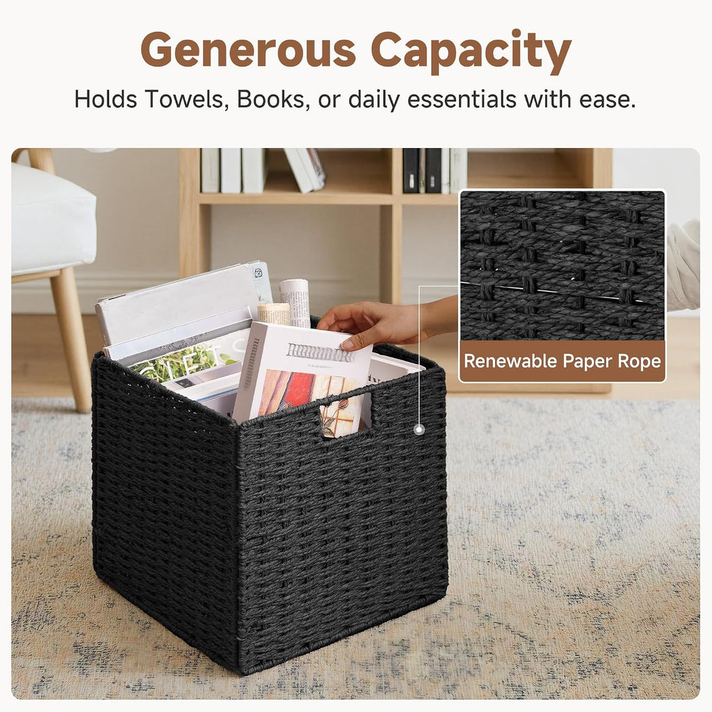StorageWorks 13 inch Black Wicker Basket for Storage, Foldable Black Basket