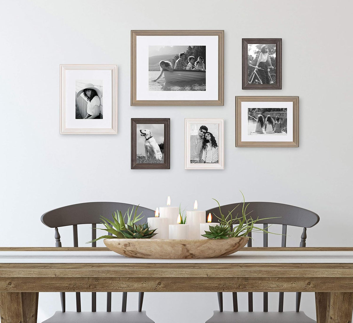 Kate and Laurel Bordeaux Gallery Frame Wall Kit, Set of 6 with Assorted Size Frames in 3 Different Finishes - Whitewash, Charcoal Gray, and Rustic Gray