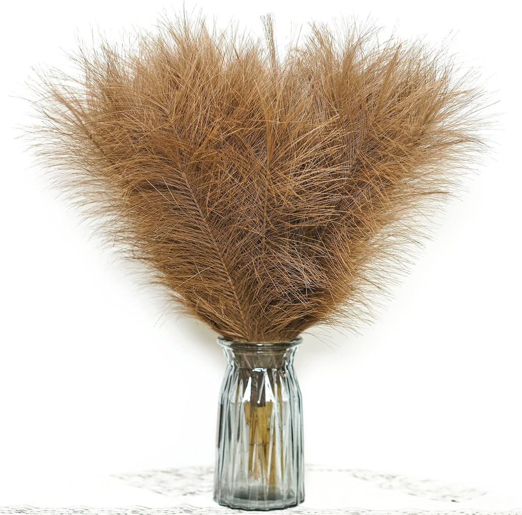 Faux Pampas Grass, 6 Stems Artificial Pampas Grass Decor Flurry Pompous Grass for Small Vase Boho Home Decor/Wedding Arrangements/Rustic Decor 18''/45cm (Dark Tan)