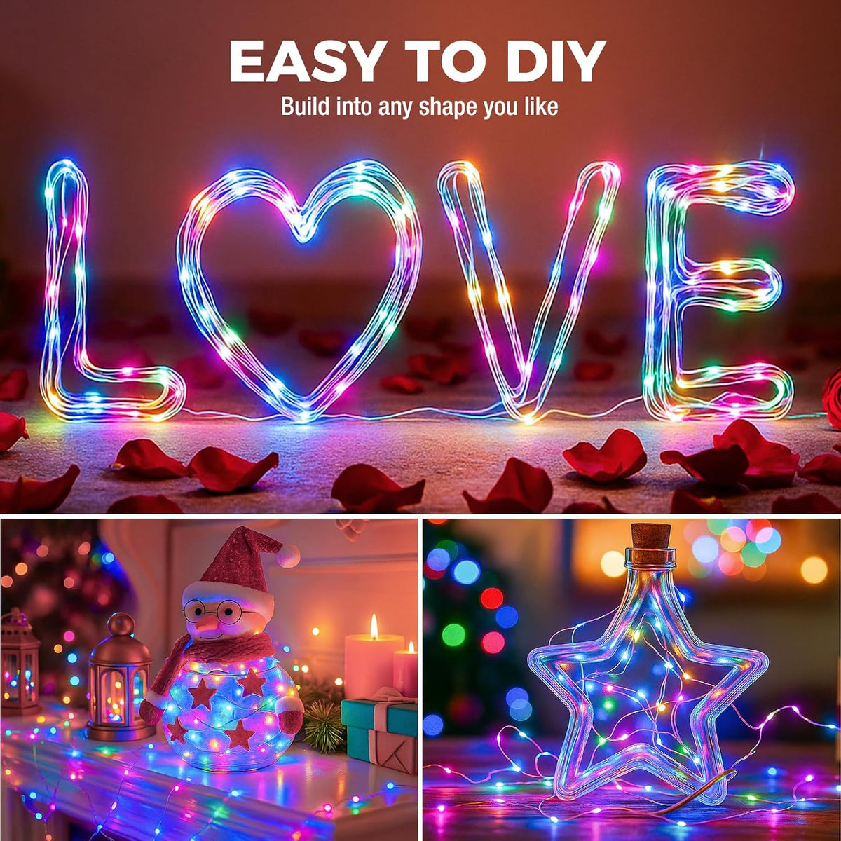 litogo 12 Pack 7FT 20 LED Fairy Lights Battery Operated, 3 Lighting Modes, Bulk Mini Twinkle String Lights Waterproof Silver Wire for Weddings Mason Jars Party Christmas Decorations-Multi-Colored