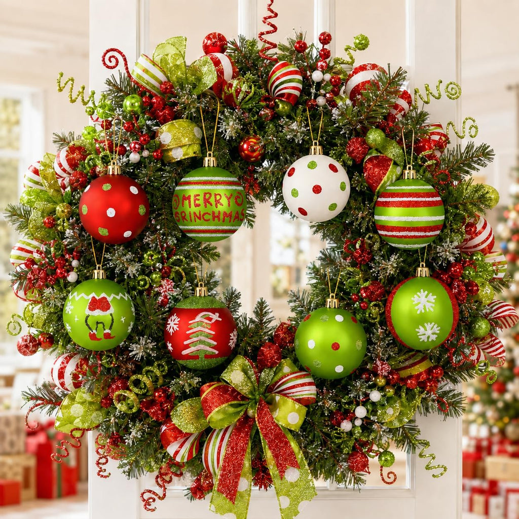 16 Christmas Tree Balls Ornaments Decoration 2.36'', Sparkly Red and Green