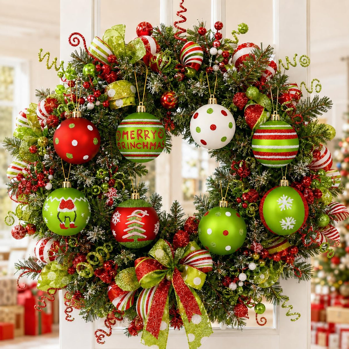 16 Christmas Tree Balls Ornaments Decoration 2.36'', Sparkly Red and Green