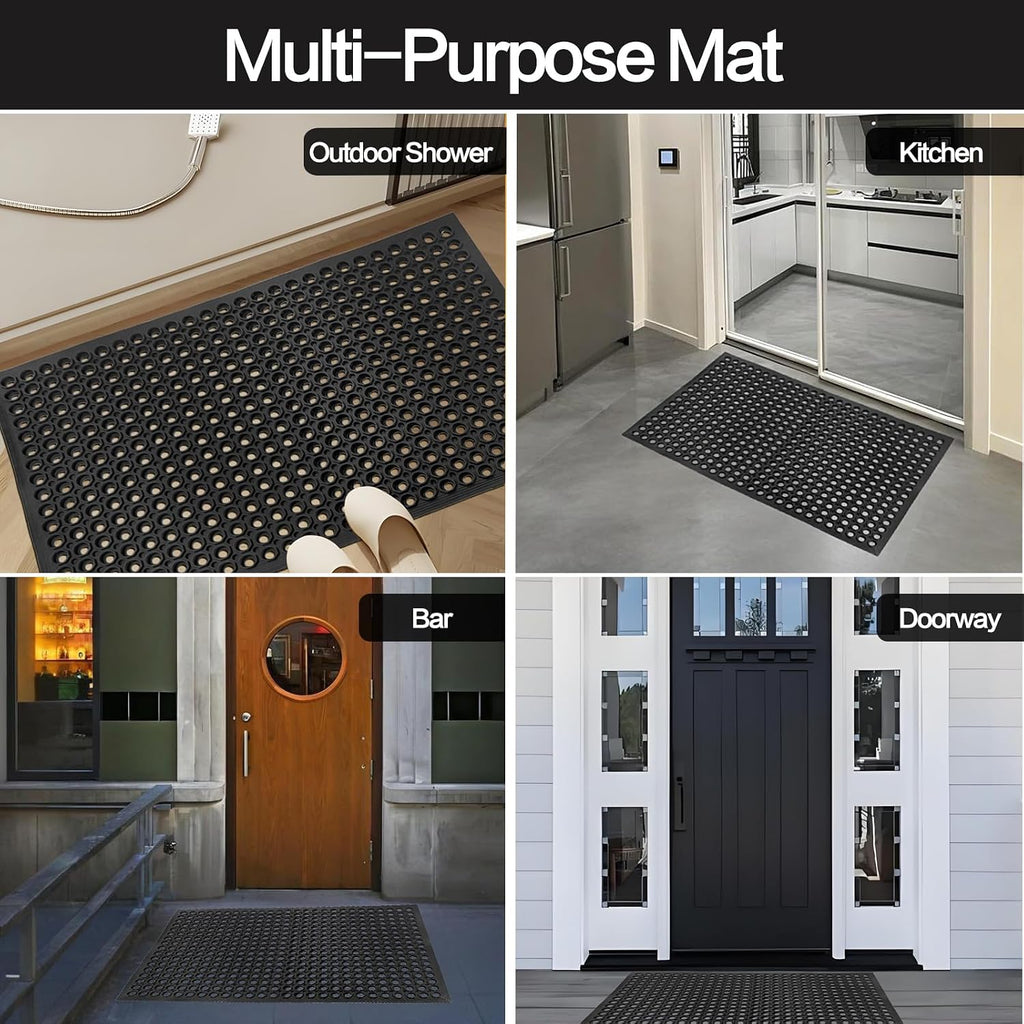 Nexboraque Anti Fatigue Rubber Floor Mats, 24 x 36 Inch Non-Slip Restaurant Mat Door Mat Drainage Mat for Indoor Outdoor Wet Area, Pool Entry, Garden - Black