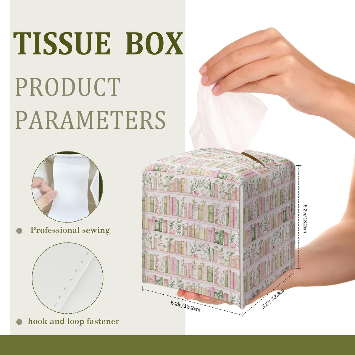 Booklover's Library Decorative Leather Tissue Box Cover - Tissue Box Holder Gifts for Women Family and Friends Funny Unique Home Decor Decorative for Kids Room Kitchen Bathroom Office - A10