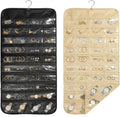 2PCS Hanging Jewelry Organizer with 160 Clear Pockets, 360° Swivel Hook for Double-Sided Jewelry Holder for Earrings, Necklaces, Rings on Closet, Wall, Door, (Black and beige)