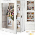 Gerrii Shadow Box Display Case 11 x 13 - Deep 5 Inch Wooden Picture Frame with Linen Back, Removable Shelves, Wooden Memory Case for Wedding Bouquets, Photos, Medals & Keepsakes, White