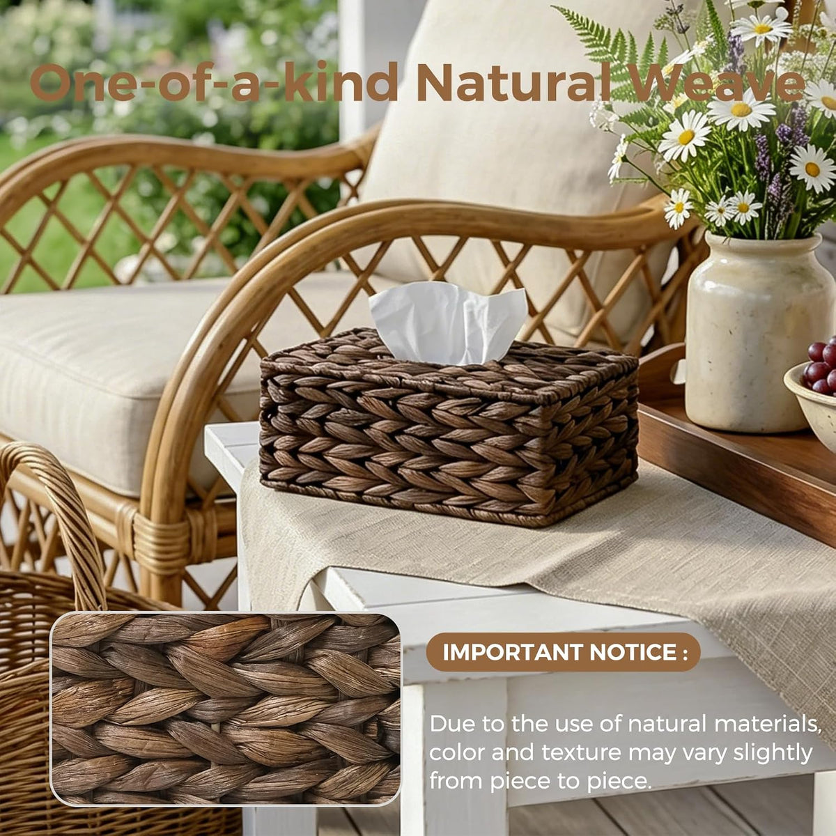Wicker Tissue Box Cover Rectangle,Handwoven Facial Tissue Box Holder,Brown