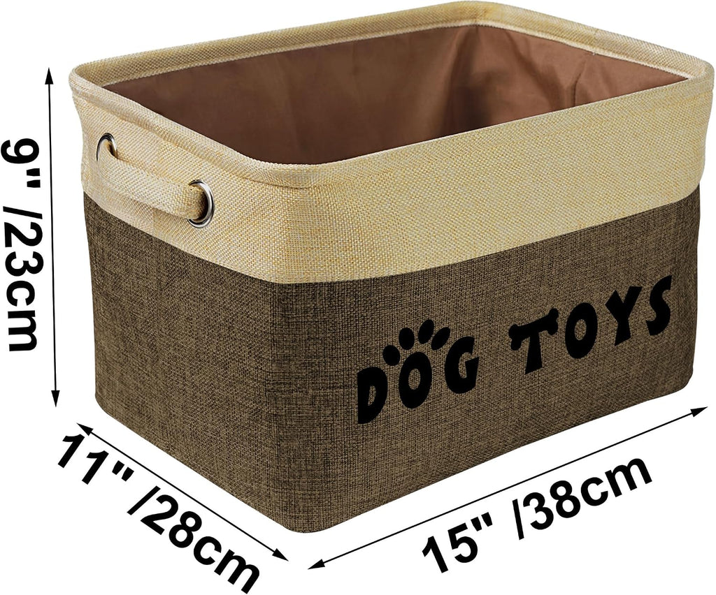 PET ARTIST Dog Toy Basket, Large Collapsible, Brown, M: 15"x11"x9"
