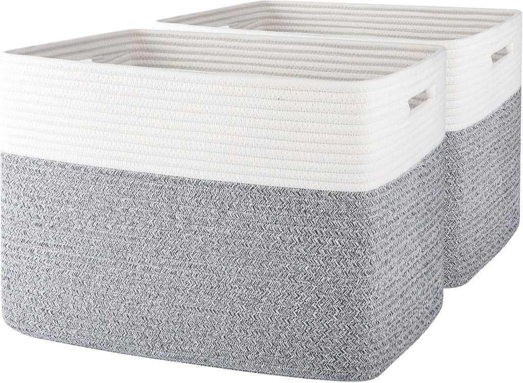 OIAHOMY 2 PACK Tall Storage baskets 42L Blanket Basket Living Room Grey