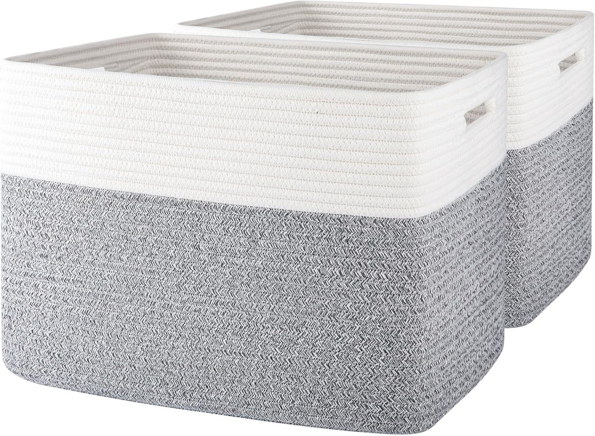 OIAHOMY 2 PACK Tall Storage baskets 42L Blanket Basket Living Room Grey