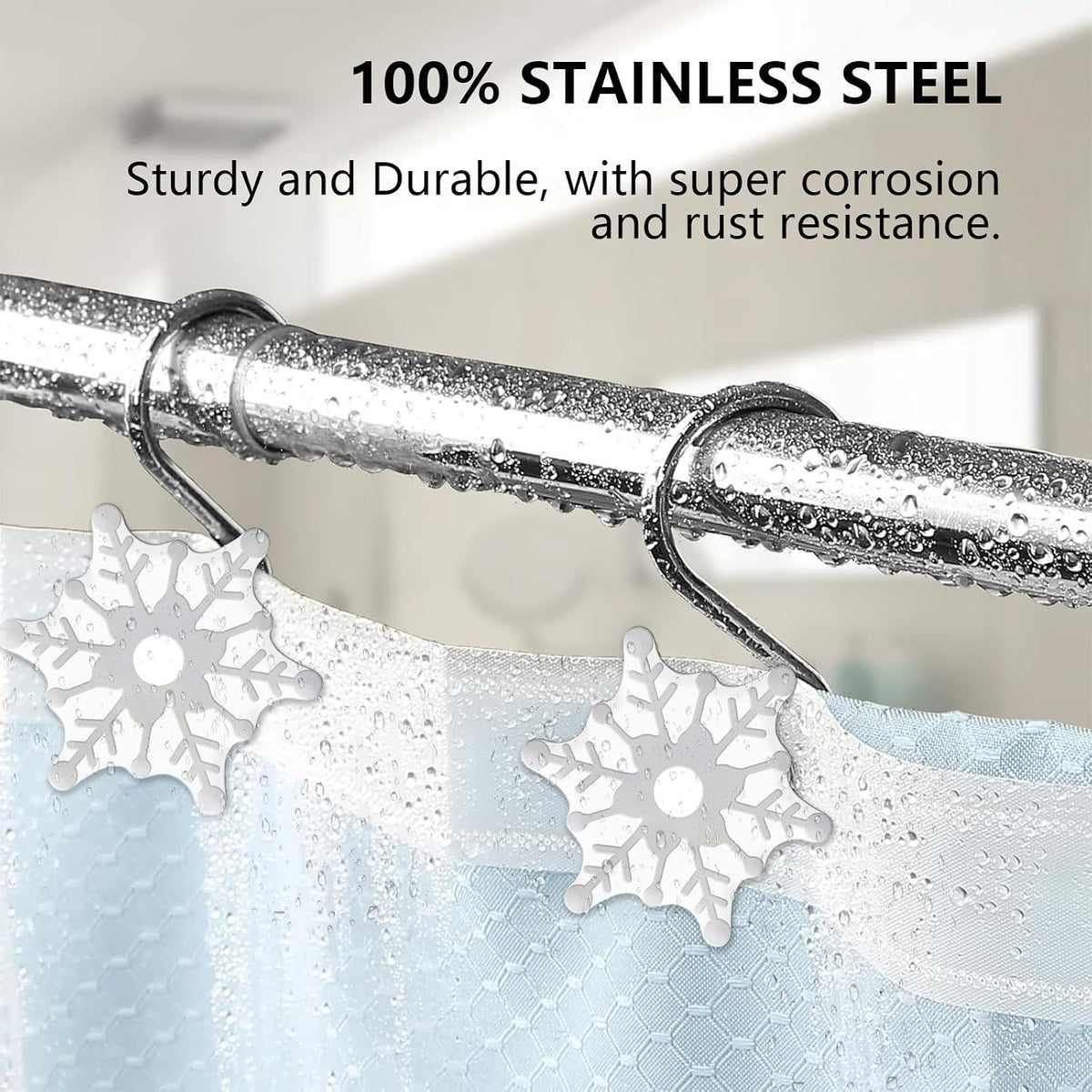 12pcs Christmas Snowflake Shower Curtain Hooks for Winter Snowman Snow Themed Shower Curtains Bathroom Decorations, Silver Rustproof Resin Country Farmhouse Xmas Theme Bathroom Decor Accessories Set