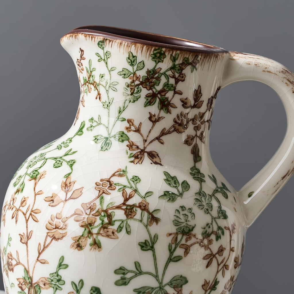 Ceramic Rustic Farmhouse Vase with Handle,‌Retro Flower Vase for Home Decor